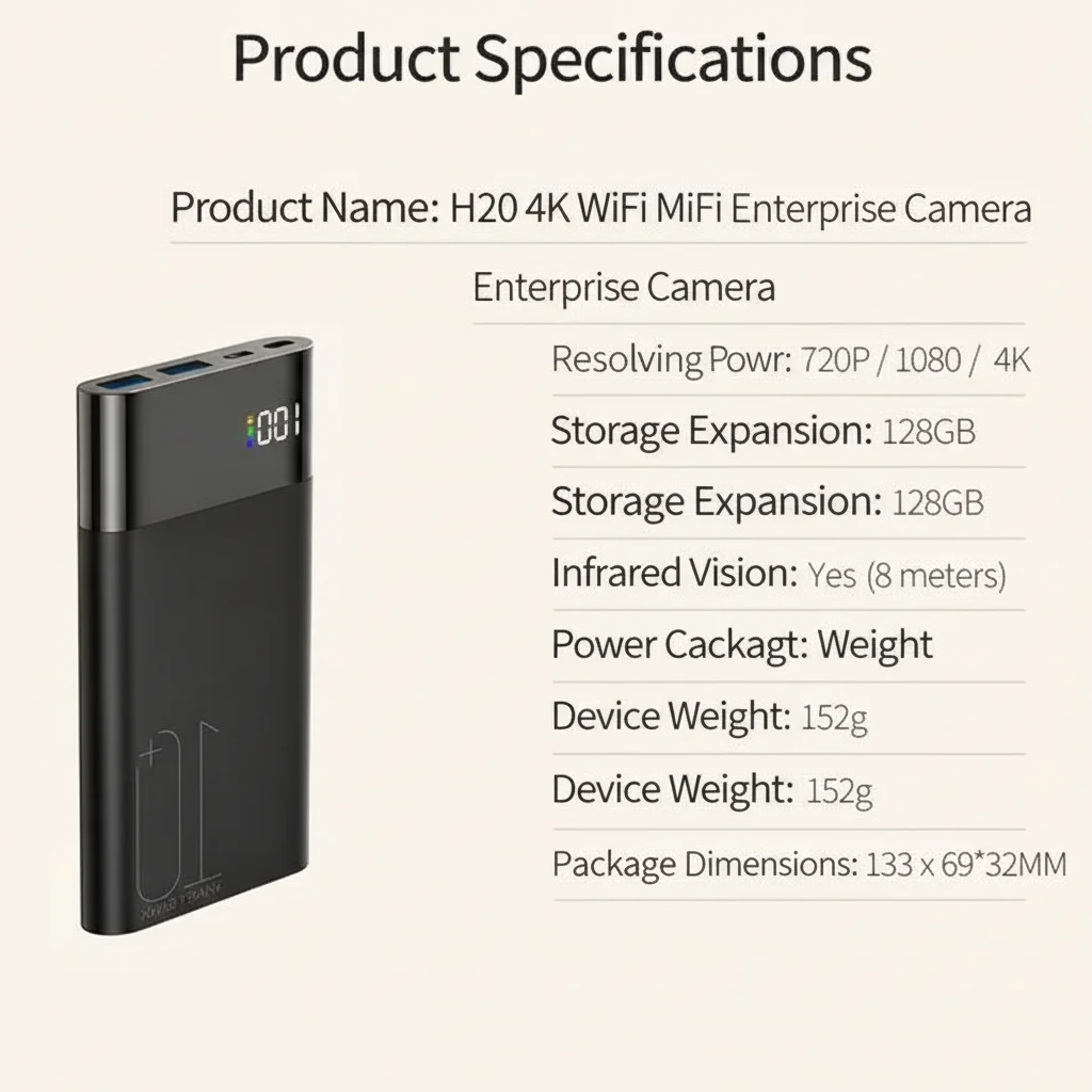 4K WiFi power bank camera product specifications