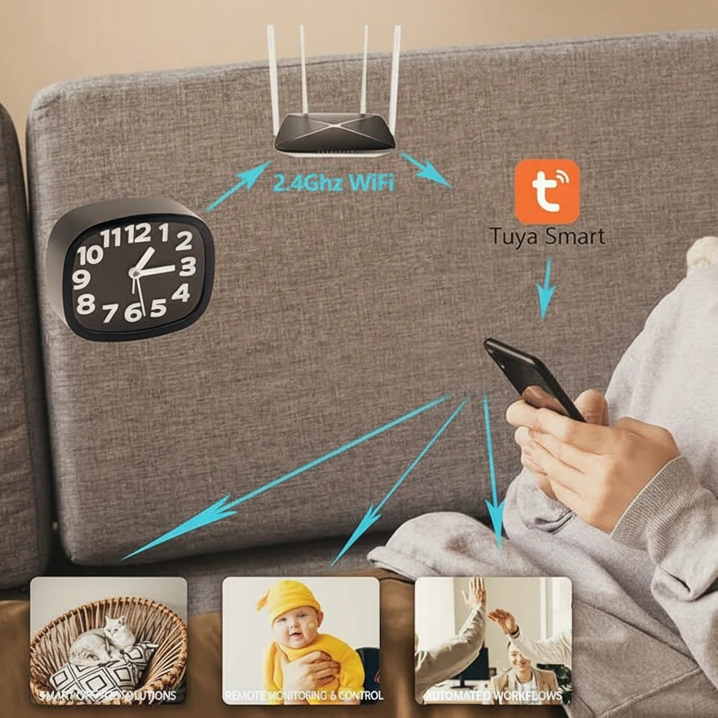 WiFi Clock Camera Tuya Smart App Integration 2.4GHz
